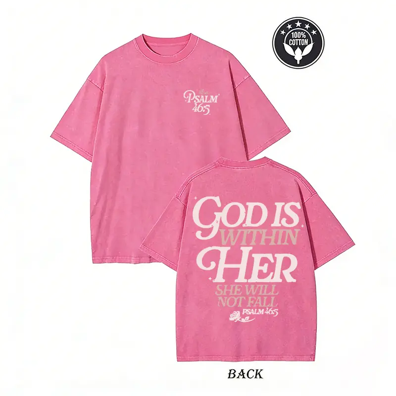 S-5XL Psalm 46:5 God Is Within Her Tee | Retro Washed Christian Graphic Tee,God Is Within Her Tee | Retro Washed Feminine Faith Aesthetic Top