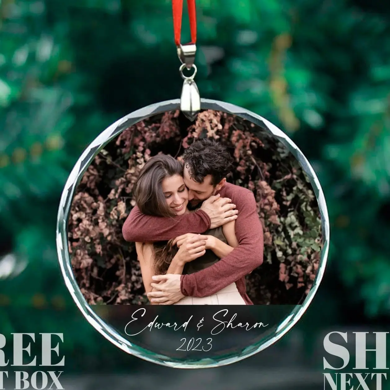 Personalized Photo Glass Ornament, Custom Picture Ornament, Couple Ornament