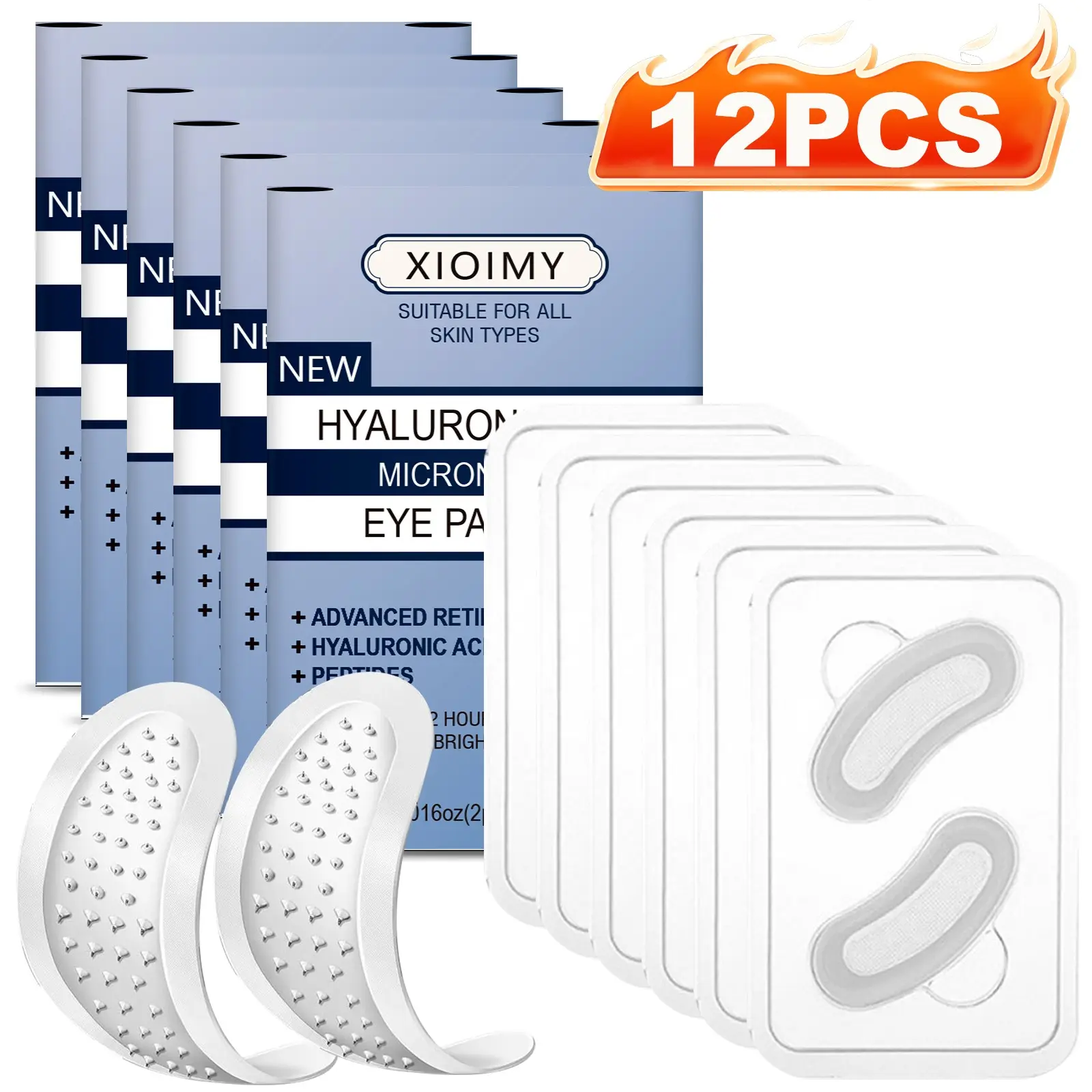 12pcs Hyaluronic Acid Micro Needle Under Eye Patches, Injected Retinol and Peptides, for Eyes Face Nose, Strong Moisture Tighten Skin