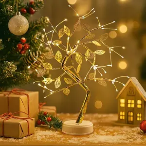 72 LED Gold Leaf Bonsai Tree Light with Touch Switch, USB Powered Artificial Tree Lamp for Spring Bedroom Desktop Party Indoor Decoration