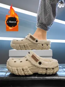 Unisex Indoor Non-Slip Hole Shoes, Comfortable Warm Fleece Slippers, Durable Daily Wear, Sporty Style, Wide Fit, All Seasons, Anti Slip Slippers