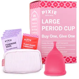 Pixie Cup - Soft, Safe, Reusable Menstrual Cup – 100% Medical-Grade Silicone Period Cup for Feminine Care - Buy One We Give One (Large, Pink)