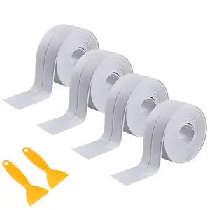 4 Rolls White Caulking Tape, Self-Adhesive  Sealant Tape for Kitchen, Bathroom, Bathtub, Toilet Base, Countertop Edge Protector, Wall Floor with Sealing Tools (126 x 1.5in)