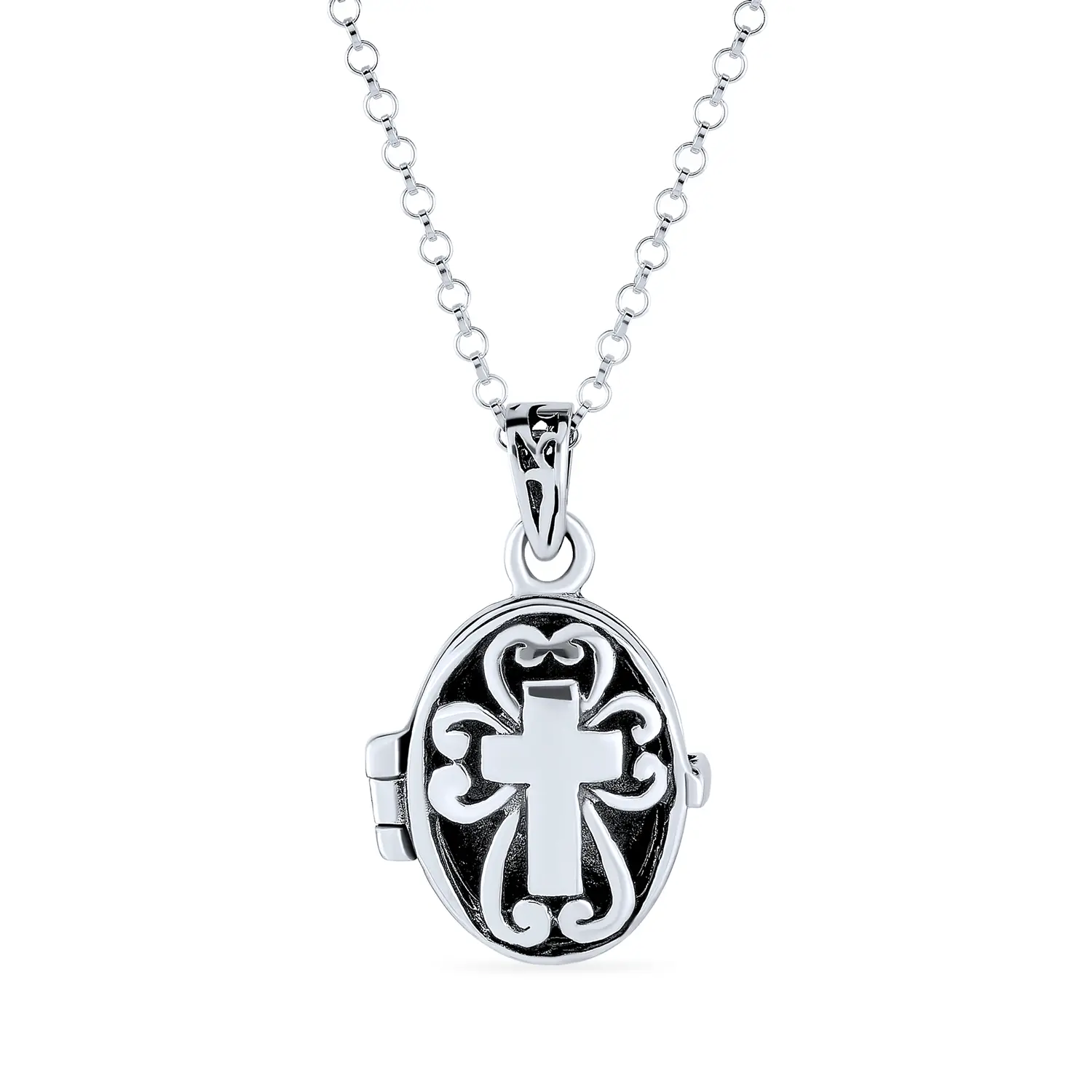 Religious Cross Prayer Box Locket Necklace Pendant Holder .925 Sterling Silver