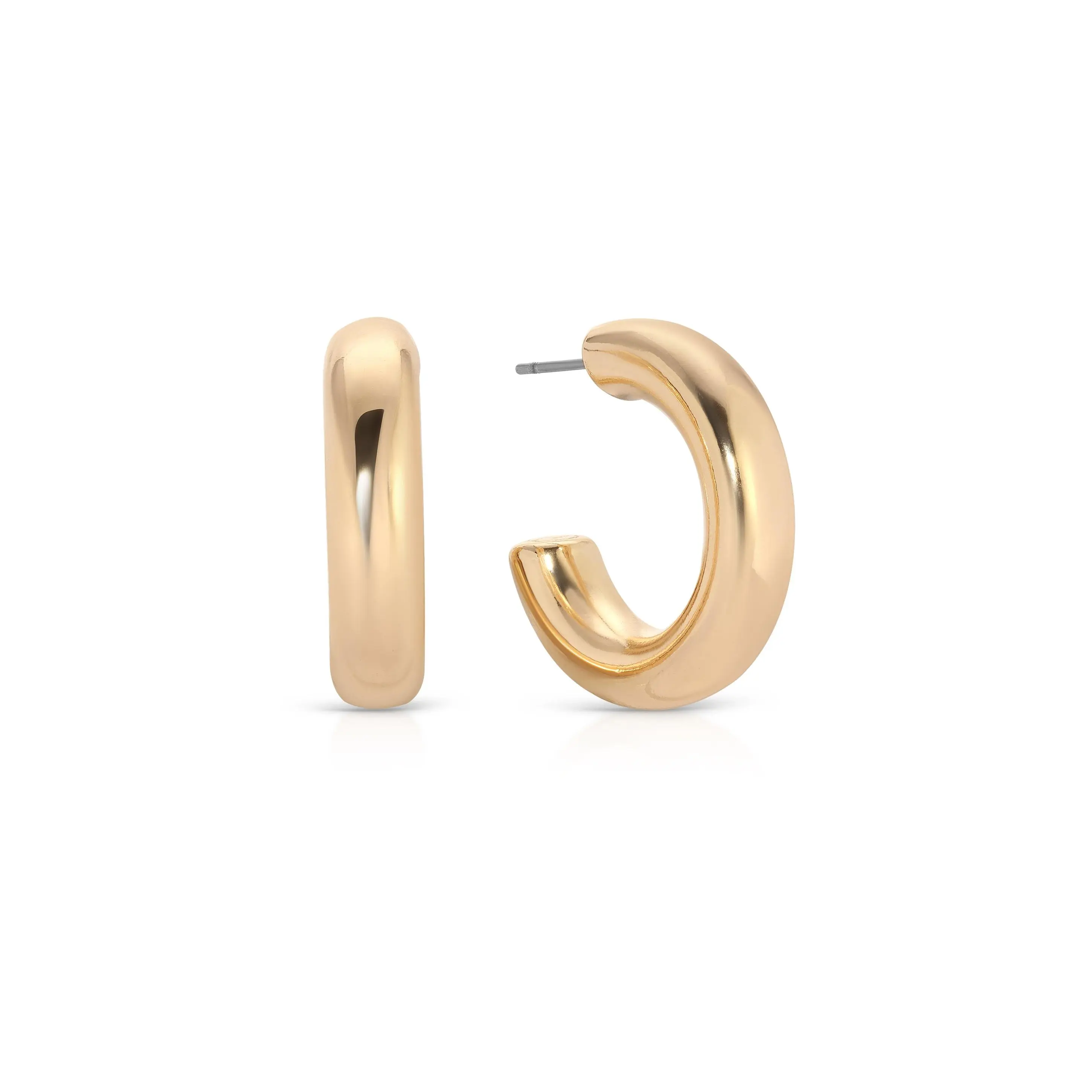 Ettika Small Thick Classic Hoops Gold Finish 18k Gold or Rhodium Plated Brass Stud Earrings Simple Design Ideal for Jewelry Making and Accessories