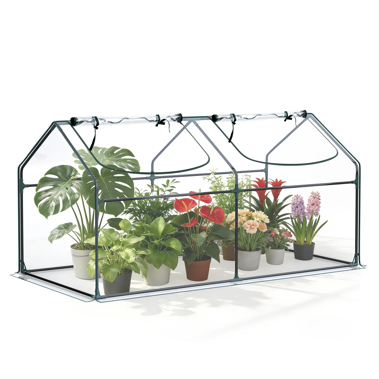 Mini Cloche Greenhouse with Clear PVC Cover & Zipper Door, Steel Frame for Garden Patio Outdoor Use