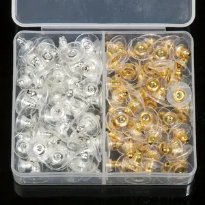 100pcs Earrings Back Stoppers Earring Back Tools Jewelry Tool Set Golden Silvery Color Mixed Flying Saucer Shape Ear Clog Ear Stud Plug Earring Back Plugs Earrings Back DIY Jewelry Accessories Diy Kits