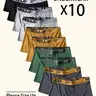 10 Pack  Men's Letter Tape Boxer Briefs (Please Size Up), Soft Comfortable Breathable Underwear for Daily Wear Full Coverage Knickers Casual Men's Underwear for All Seasons
