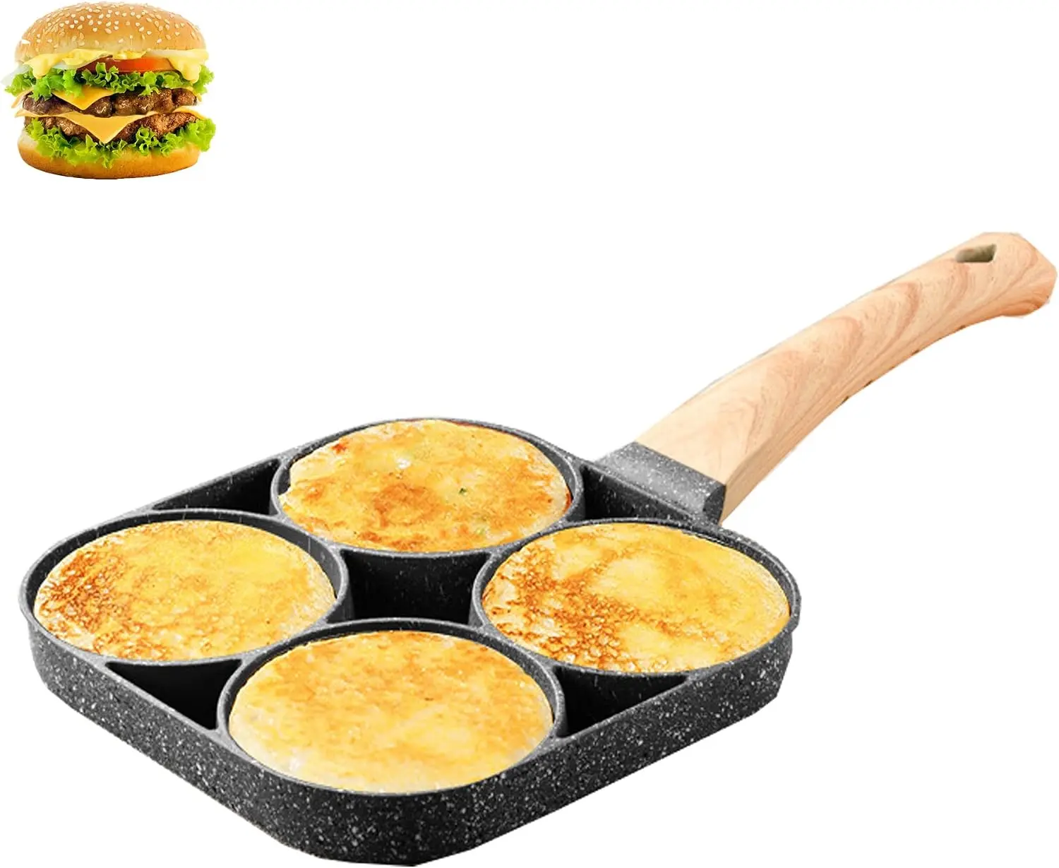 7.3" Wide 4-Cup Nonstick Marbled Coat Thermal Aluminum Egg Frying & Pancake Pan - Kitchen Cookware for Gas & Induction Stoves