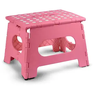 Folding Step Stool - Lightweight, Sturdy Design for Adults, Safe for Kids, Pink Color, Easy to Open with One Flip