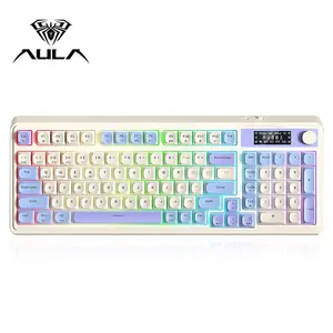 AULA S99Pro wireless office keyboard, Back lit keyboard, with wired connection, RGB lighting effect, light tone keys, 99-key arrangement, multi-function knob, intelligent display design, compatible with system modes, suitable for computer notebook devices