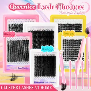 QUEENICE Cluster Eyelash Extension Kit, 6 Packs DIY Lash Grafting Set 9-16mm - Soft Lightweight Natural Eyelashes with Glue Tweezers Brush, DIY False Eyelashes, Portable Home Use