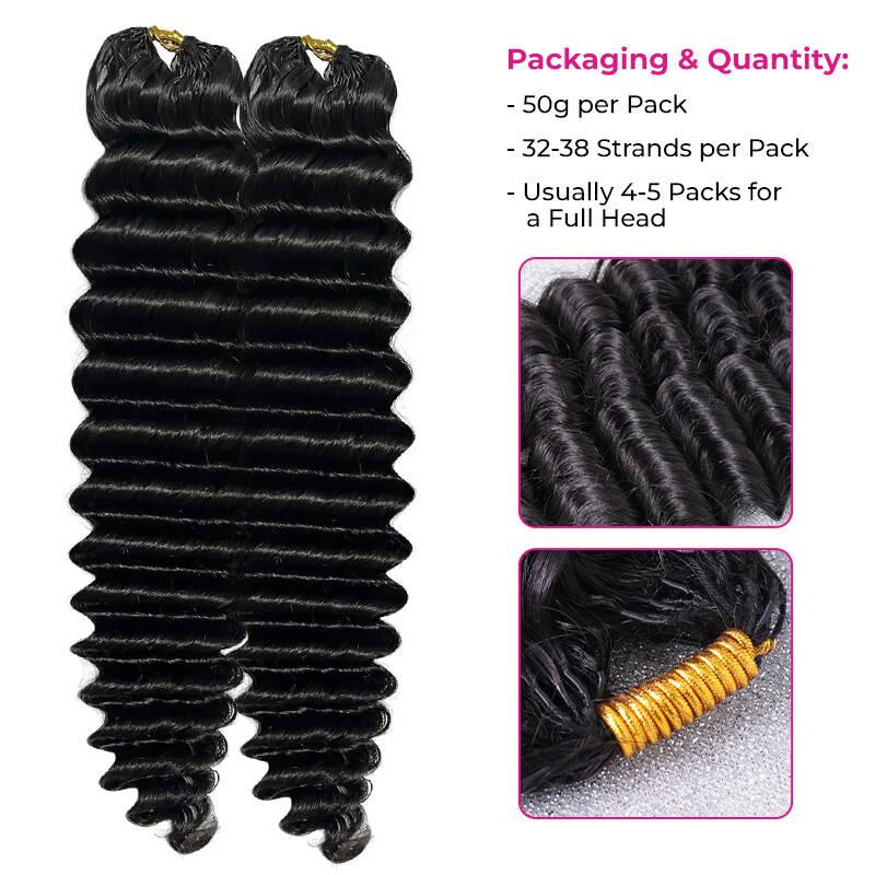 ISEE HAIR Crochet Hair Deep Wave Human Hair Extensions Miracle Knots Friendly for Boho Braids – Defined Curls Pre-Separated 50g/Pack (32-38 Strands Per Pack）4-5 Packs for Full Head, Protective Hairstyles For Black Women#greenish#TikTokShopSpringGlowUp