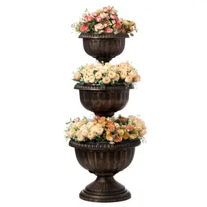 212 MAIN Bronze Triple-Stacked Flower Bowl Urn Tier Planter - Outdoor Planters, Stackable Pots for Garden Decoration, Planters For Outside