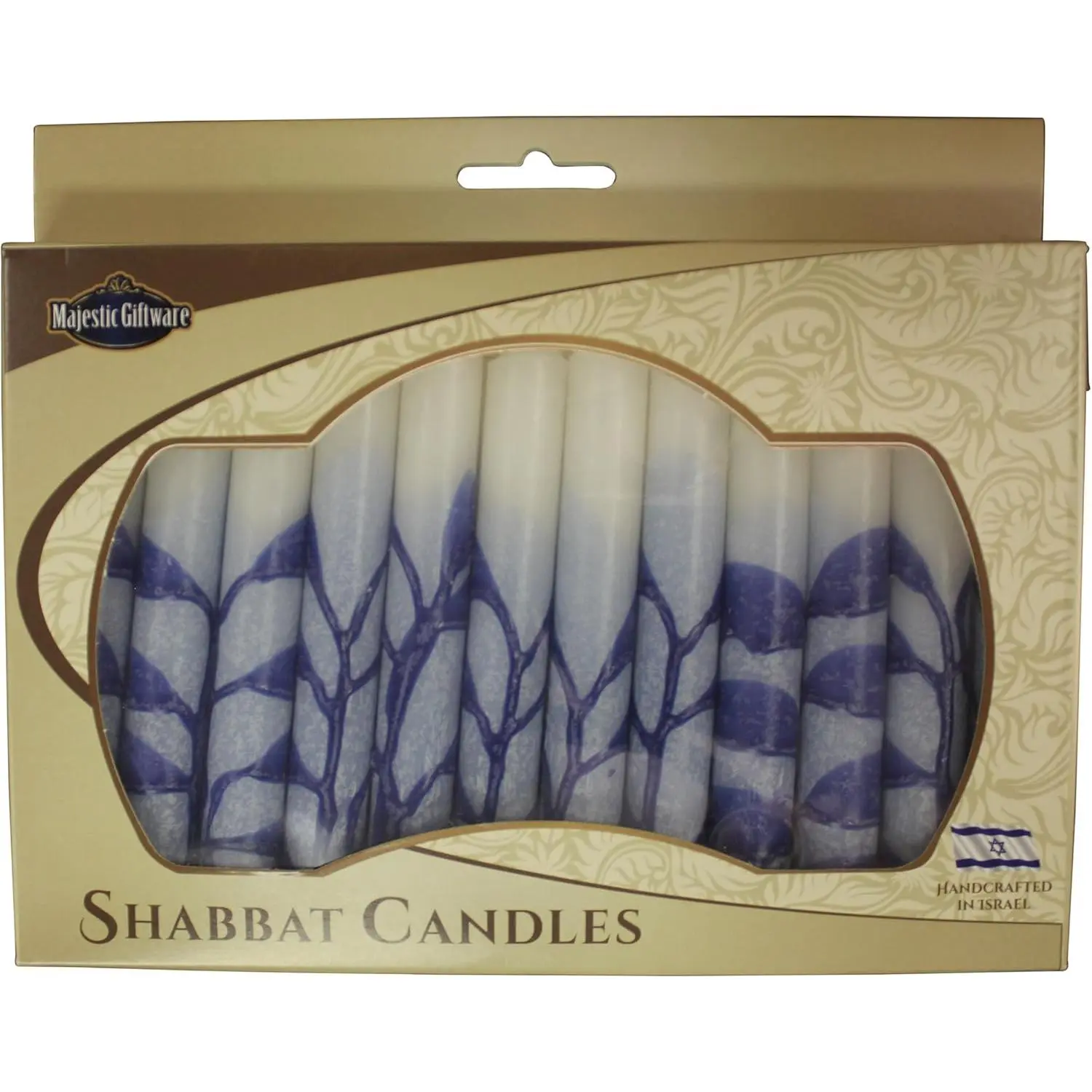 12-Pack Handcrafted Wax Safed Shabbat Candles, 5 in, Tree Blue, Festive Home Decor for Shabbat Celebrations, 5 Inch