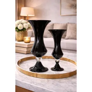 Black Duo Glass Vase - Modern Cylindrical Design with Dual-Tone Finish for Contemporary Home Decor