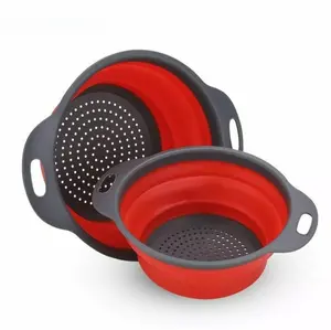 2 Pack Collapsible Colander, BPA Free Food Grade PP + TPR Foldable Strainer with Handles, Space Saving Over Sink Colander for Pasta, Veggies, Fruits, Dishwasher Safe