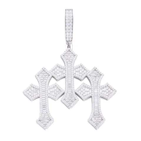 UCCIYO S925 Sterling Silver Synthetic Moissanite Triple Cross Jewellery Pendant P632 - Unisex Hip Hop Accessory for Wedding, Engagement by Guangzhou Qunpeng Jewelry Co., Ltd.