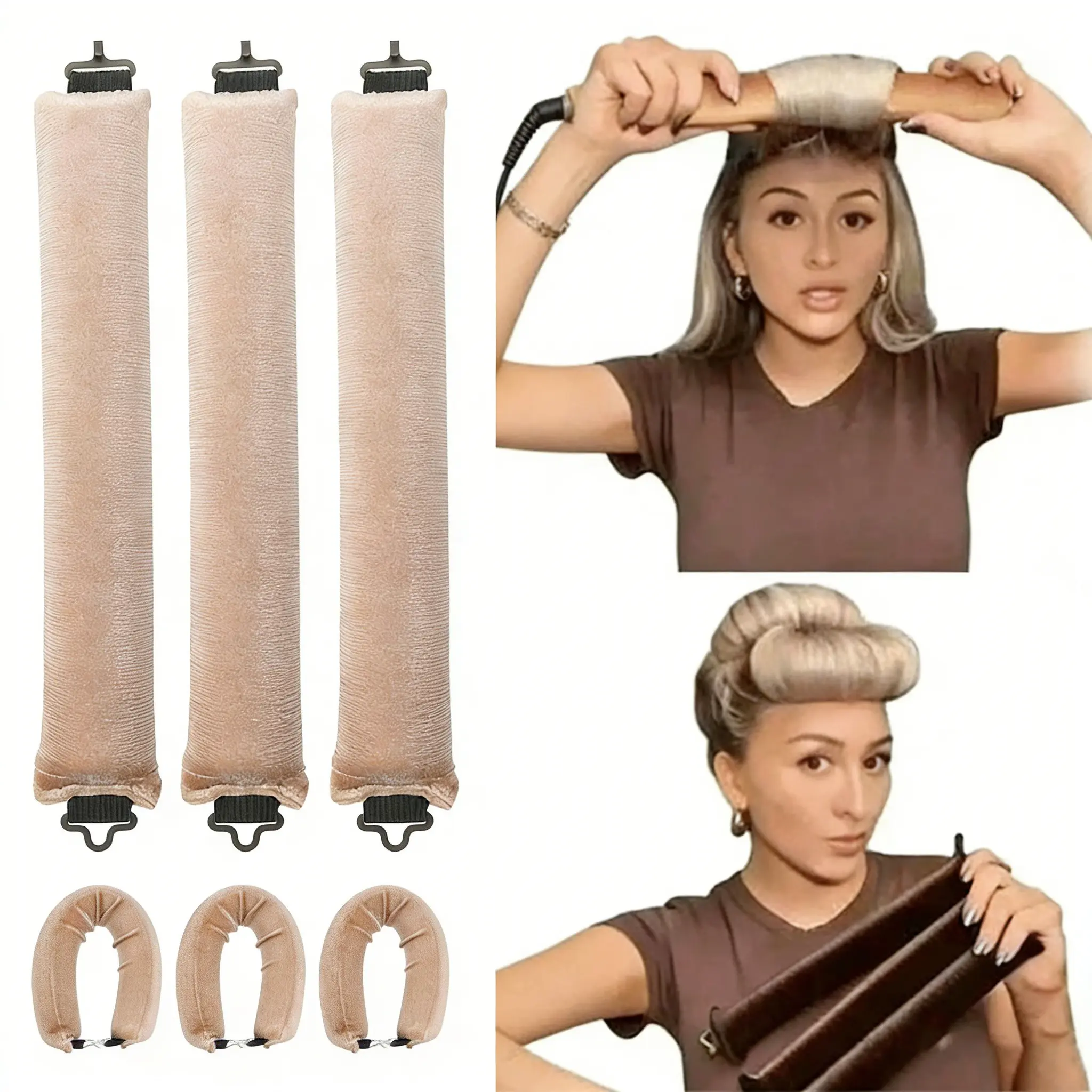 3pcs Hair Styling Tools Set, No-Heat Hair Curler, Heatless Hair Curler, Heatless Curlers, Sponge Hair Curler, Sleep Hair Care Tool, Women Foam Hair Curler, Back To School Essential, Travel Essential, Women Hair Accessories, Hair Roller, Heat Free Curls