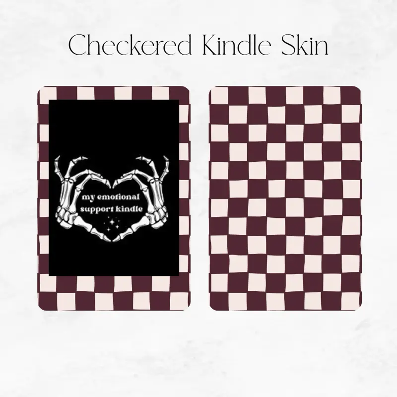 Burgundy Checkerboard Glossy Reusable Kindle Skin, E-Reader Accessory That Fits Most Kindle Models