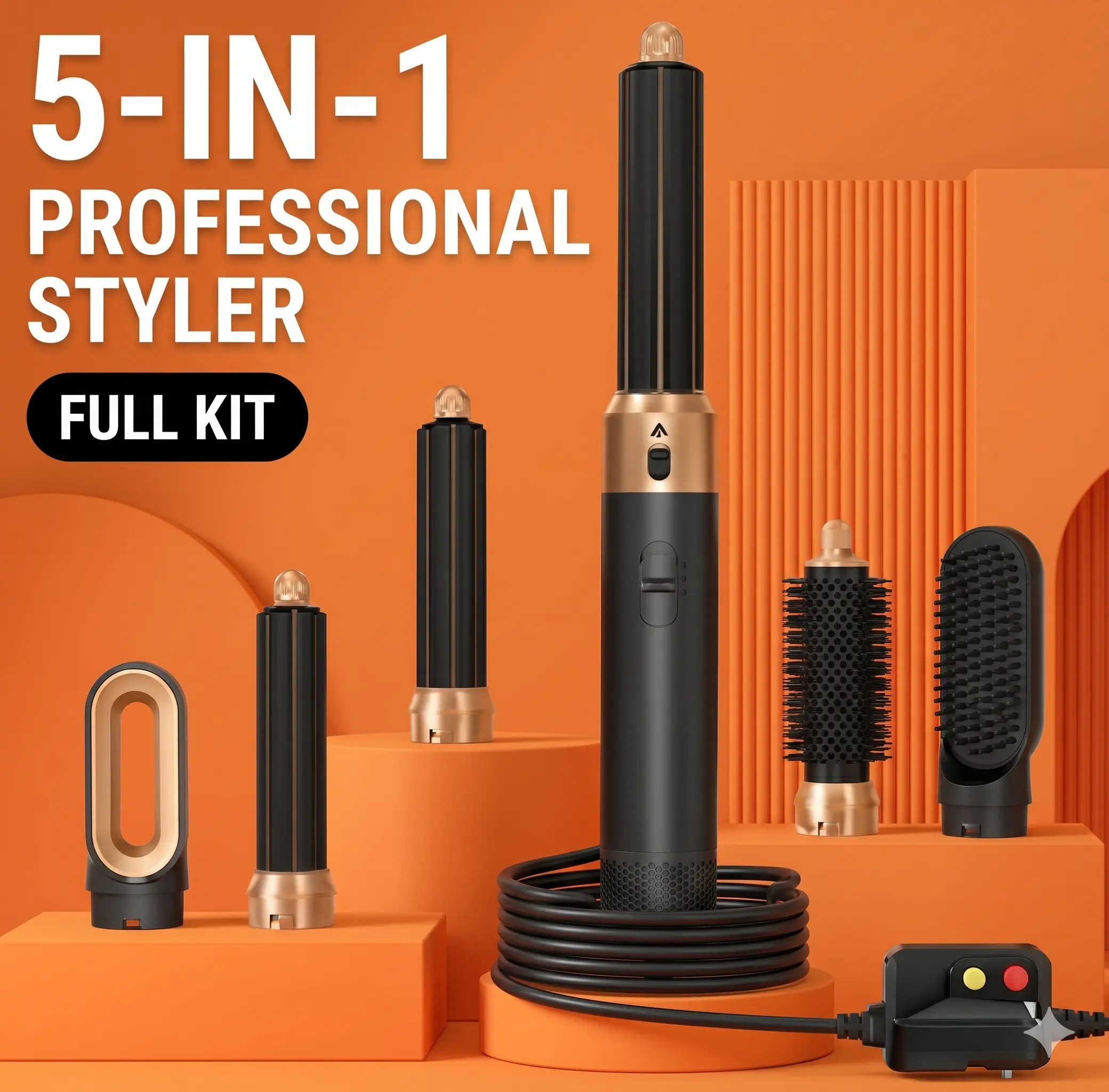 5-in-1 Hair Dryer Brush & Air Curler Set, Professional Ionic Hot Air Blowout Styler for Frizz-Free Salon Results