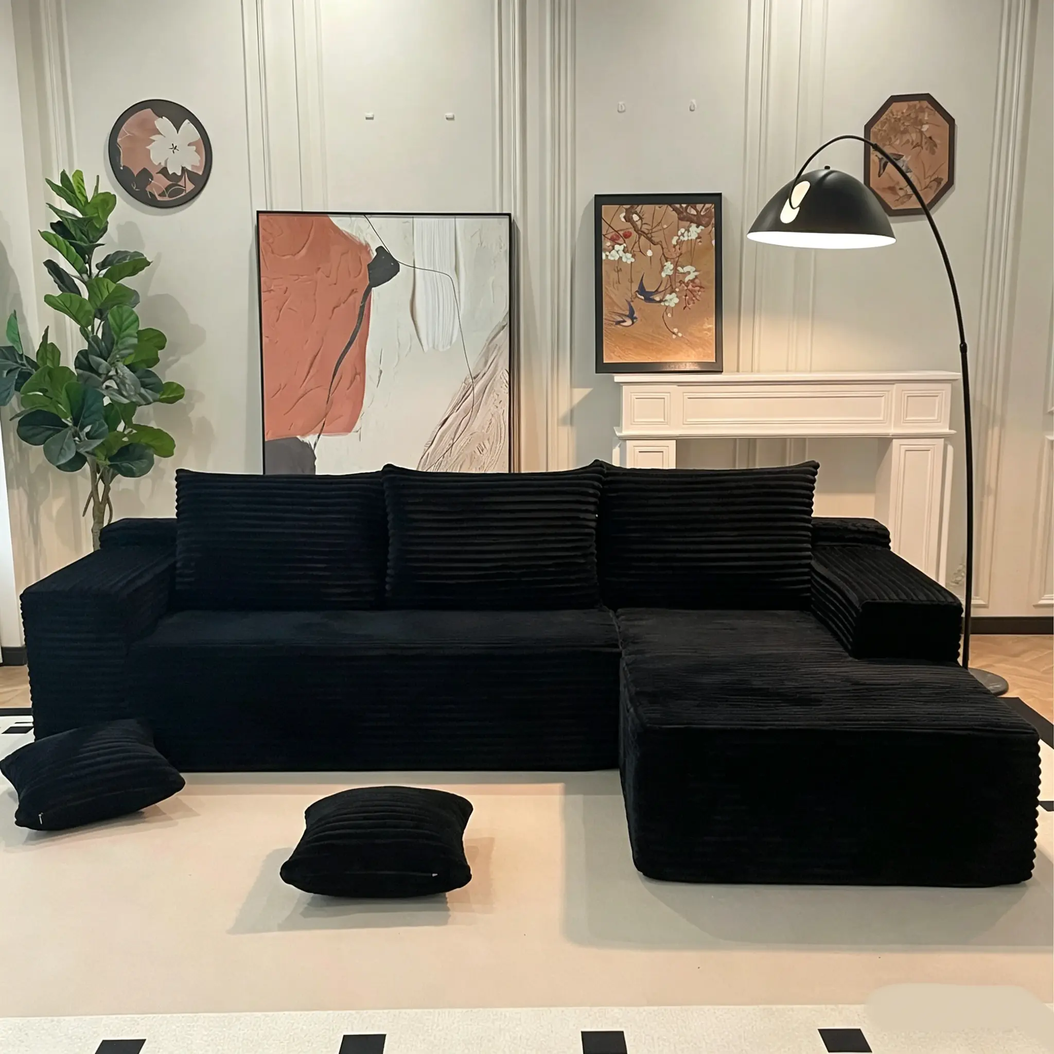 106" Oversized L-Shaped Reconfigurable Cloud Modular Sectional Couch with Chaise, Boneless Corduroy Deep-Seat Couch, Flexible Modules, No Assembly, Side Pockets, Ideal for Living Room Indoor Decor, Cloud Couch, Boneless Sectional Couch