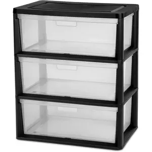 3 Drawer Storage Organizer, 3-Tier Wide Clear Plastic Drawer Storage - Black, for Bathroom, Bedroom, Office, and Classroom Organization (Black)