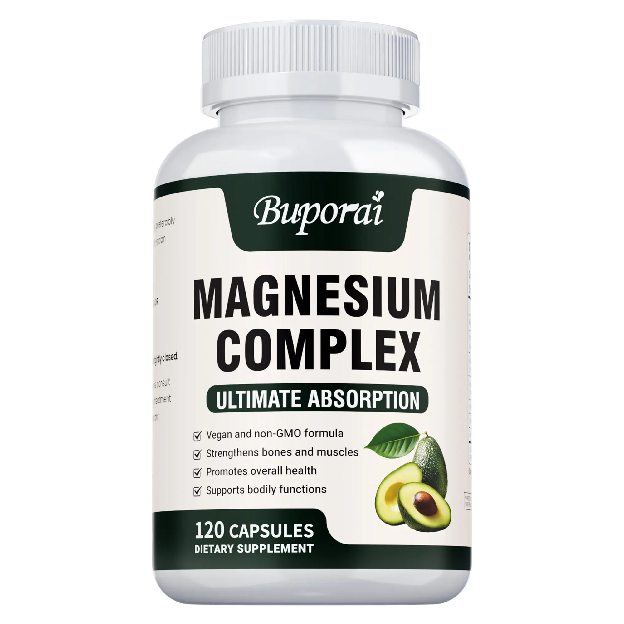 Buporai Magnesium Glycinate Complex — High Absorption — 7-in-1 Formula with Vitamins D3, K2, and Zinc — Supports Bone Health and Promotes Overall Well-being — 120 Capsules