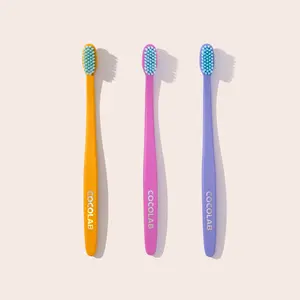 COCOLAB 3 Pack of Cocobrush Toothbrushes — Sunset Hues — Golden Poppy, Lilac Cloud, Cherry Blossom — 16x More Effective – Dentist-Designed Oral Care for a Cleaner, Brighter Smile