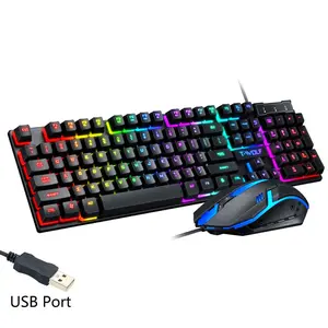 Mechanical Feel Gaming Keyboard and Mouse Set - Backlit Keypad, USB-Connected, LED-Lit PC Gaming Accessories for Desktop Gaming and Office Use