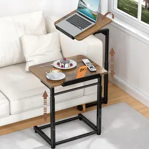 Set of 2 Adjustable Tv Tray Table, 8-Level Height 90° Tilt Foldable End Table with Phone & Tablet Slot, Side Laptop Dinner Tray Desk for Recliner Sofa Bed Living Room