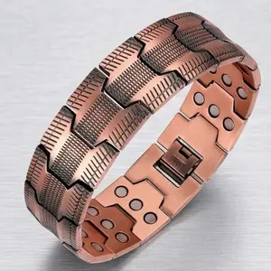 Pure Copper Bracelet for Men, 3X Ultra Strength Magnetic Bracelets, 99.99% Copper with 3500 Gauss Neodymium Magnets, Adjustable