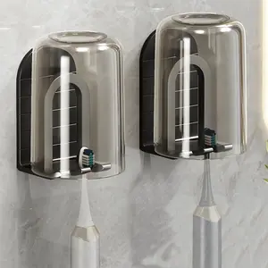 Wall Mounted  Holder Set - Self Adhesive Bathroom  Holder & Cup Set for Small Bathroom, Apartments or RVs, Includes 2 Cups and 2   Holders (Black)
