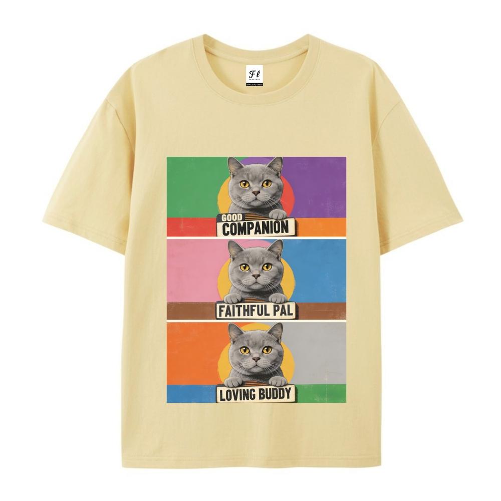 Cat Graphic Print T-Shirt Men's Casual Streetwear Oversized Short Sleeve T-Shirt for Menswear Top