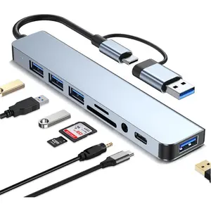 USB C Hub USB Hub 3.0, VIENON Aluminum 8 in 1 USB Splitter with 1 x USB 3.0, 3 x USB 2.0 and 1 x USB C, SD/TF Card Reader, 3.5mm Aux Ports for MacBook Pro Air and More PC/Laptop/Tablet Devices