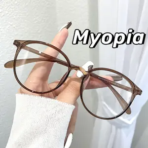 New Style Ultralight Myopia Glasses for Women Ladies Men Round Frame Vintage Near Sight Eyewear Vintage Prescription Eyeglasses