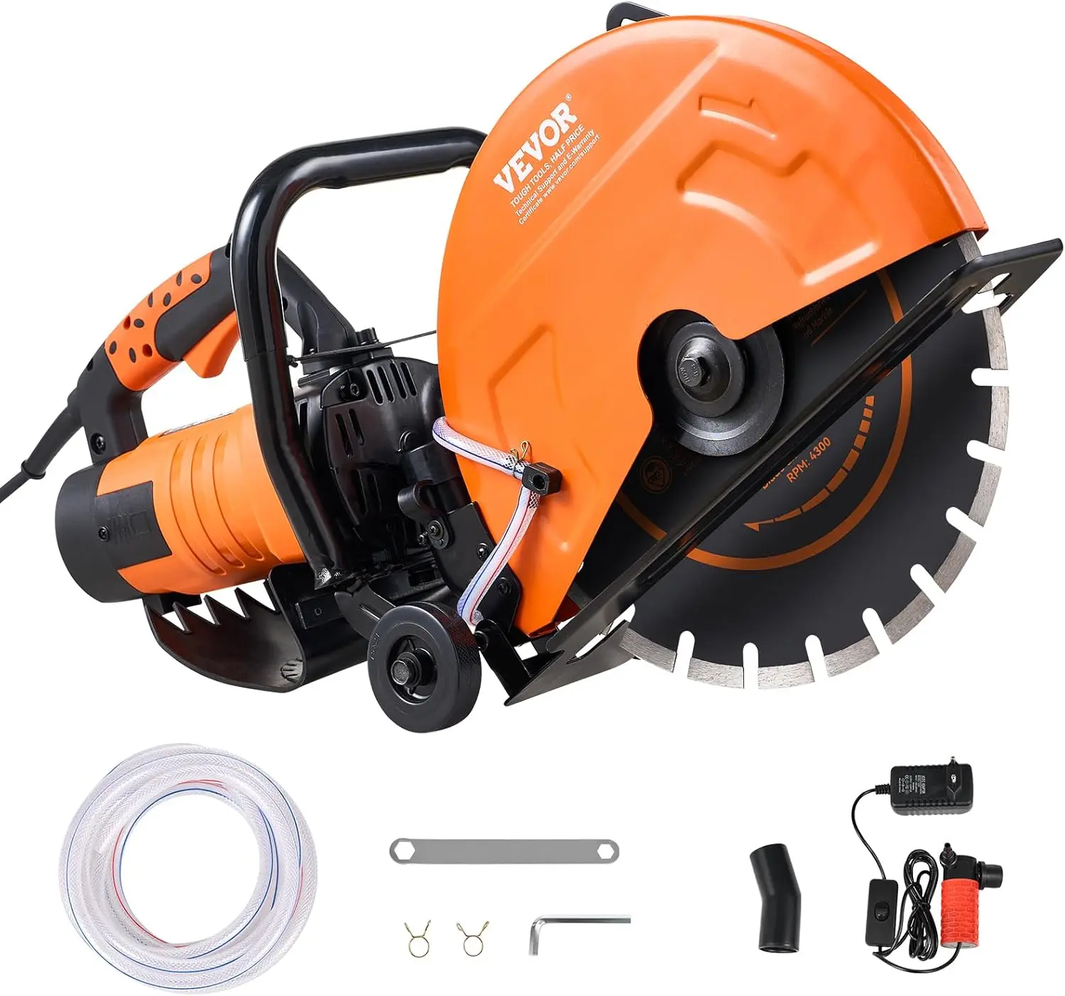 VEVOR Electric Concrete Groove Cutter Circular Saw, 14 in, 2600 W Motor, 4600 RPM, Max 6 in Adjustable Cutting Depth, Wet Disk Cutter with Water Line, Pump & Blade, Double Switch, for Stone/Brick Cutting Bricks, Groove Cutter Circular Saws, Durable Operat