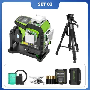 Huepar HX04CG 4D 16Lines Laser Level with Tripod Self Leveling High Accuracy with LCD Screen Adjustable Brightness 4 Modes Dual Power Li ion AA Battery for Construction Renovation Floor Tiling
