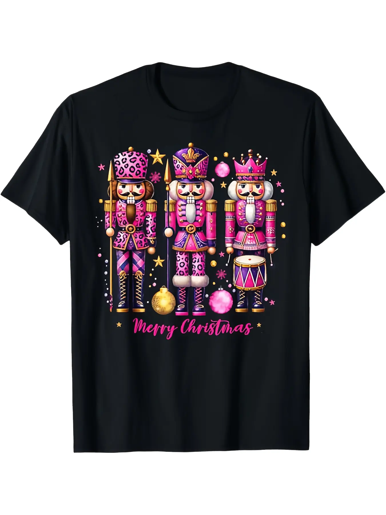Leopard Nutcracker Pink Christmas 2024 Xmas Pajama unisex soft cotton short sleeve t shirt, vintage graphic casual tee for men women teens, perfect birthday holiday gift for camping travel gym daily street  wear