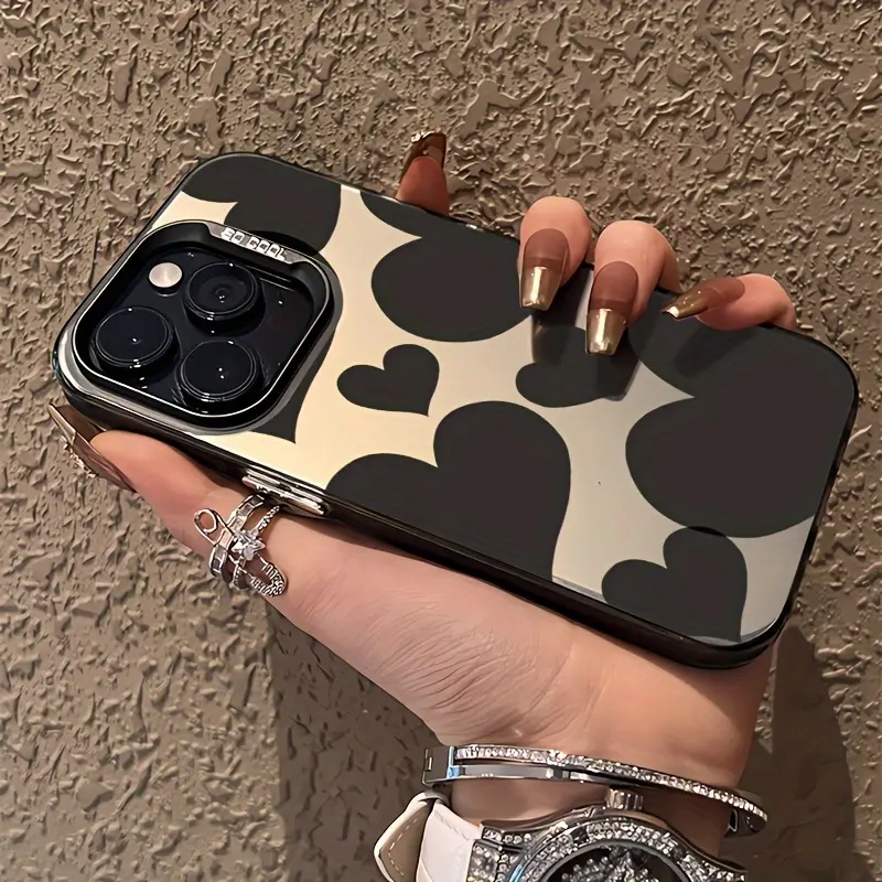 Full-Screen Black Hearts TPU Cellphone Casing - Shockproof, Anti-Drop, Soft, Simple, Premium-Feel Protective Cover for iPhone 17,16,16E,15,14,13,12,11,X,XS,XS Max,XR,7 Plus,8 Plus - Stylish Tech Accessory, Ideal Birthday Gift, summerwins