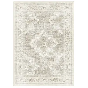 Decorative Rug - 9' x 12', Pattern Distressed Design, Non-Shedding - Easy Care-Machine Washable, Ideal for Entryway, Living Room, Bedroom-Beige
