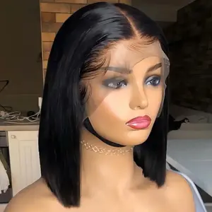 HD 180 Density 13X4 Lace Front Wig Short Bob Human Hair Wig Pre-Plucking Baby Hair Straight 13x4 Transparent Lace Front Human Hair Original Brazilian Human Hair No Glue, Elegant Hairstyle Pre plucked Wig