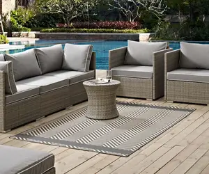 Optica Chevron With End Borders 5x8 Indoor and Outdoor Area Rug in Gray and Beige