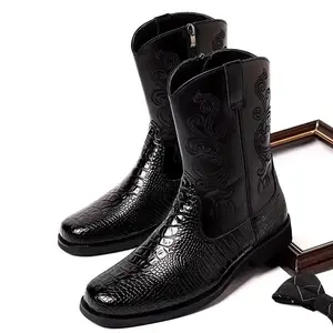 Men’s Extra-Large Retro High-Top Western Cowboy Boots with Side Zipper, Comfortable Non-Slip Durable Rubber Sole Riding Boots, Men’s Closed-Toe Footwear