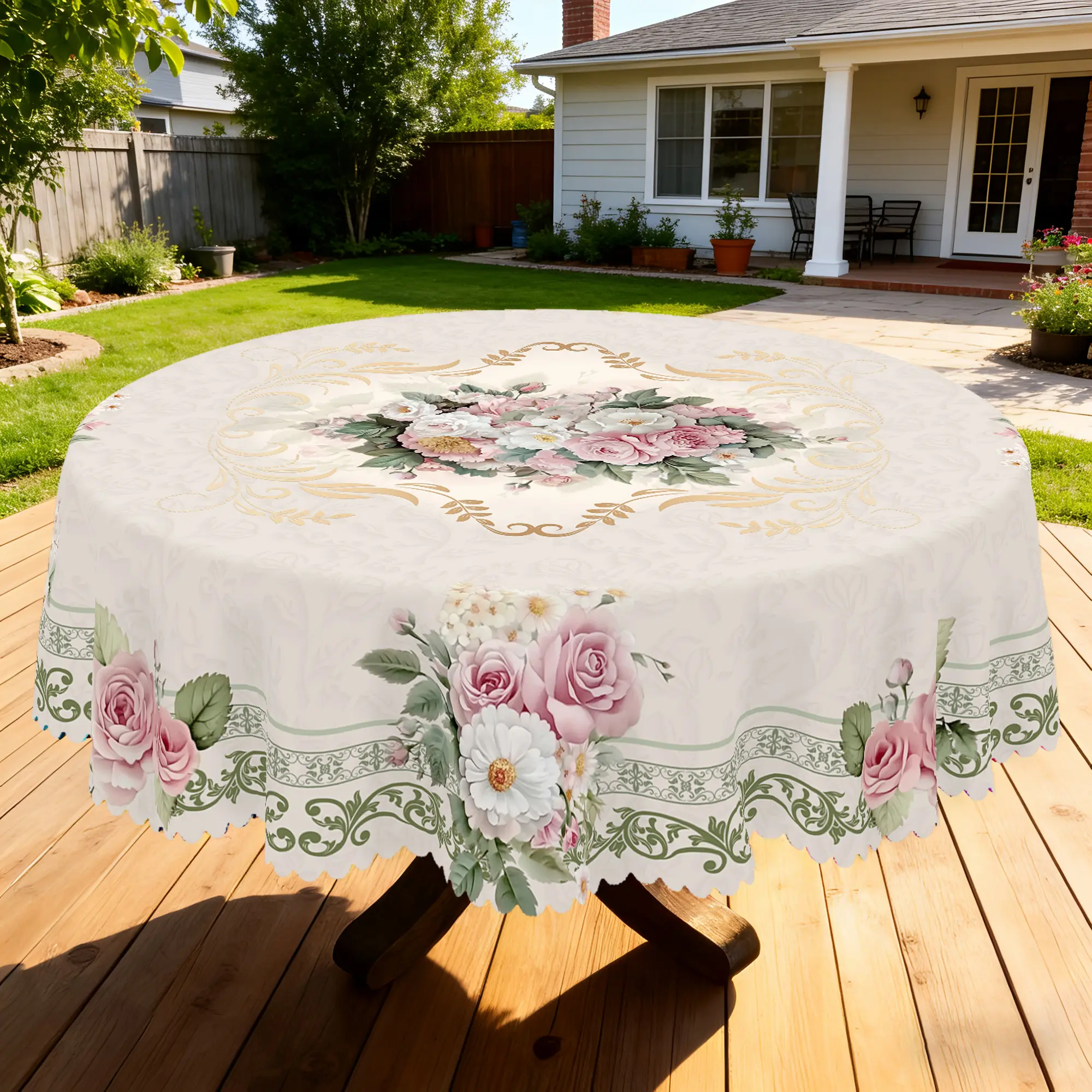 BLIOWL Vintage Romance Polyester Tablecloth (h067 Code) - 1pc Round/Rectangle French Flower Cover, Wrinkle Resistant, Abrasive Resistant, Machine-Wash Easy, for Kitchen Dining, Wedding Decor (55x70 in, 60x86 in)