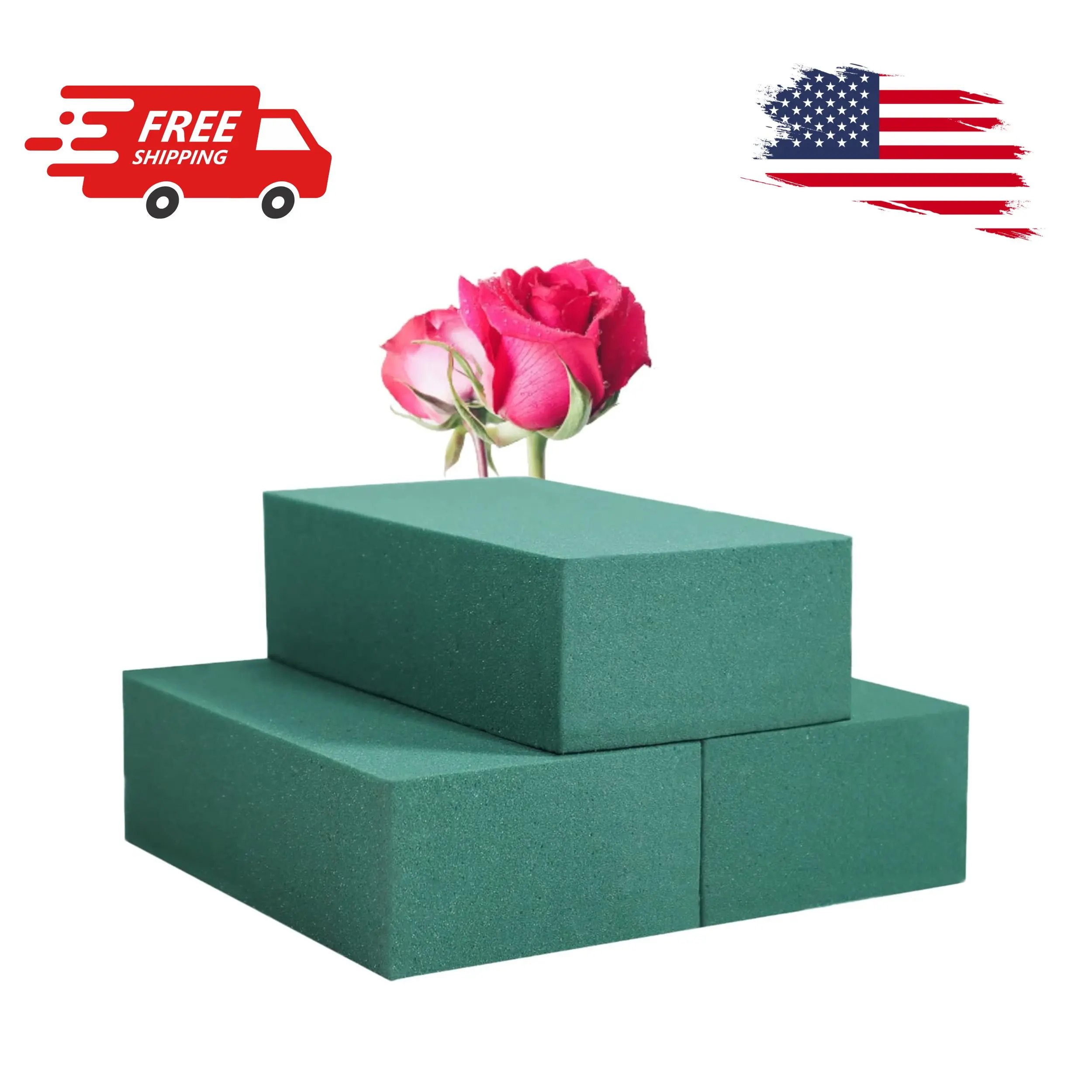 Pack of 3 Floral Foam Blocks Each (6"L x 3.38"W x 1.85"H) Green Wet & Dry Flower Foam