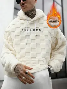 New Fall Winter Hooded Fleece Sweatshirt Tops, Plaid Checkered Texture Fabric, Fashion Street Style, Casual Fitted Fit, Women's Clothing, Piece