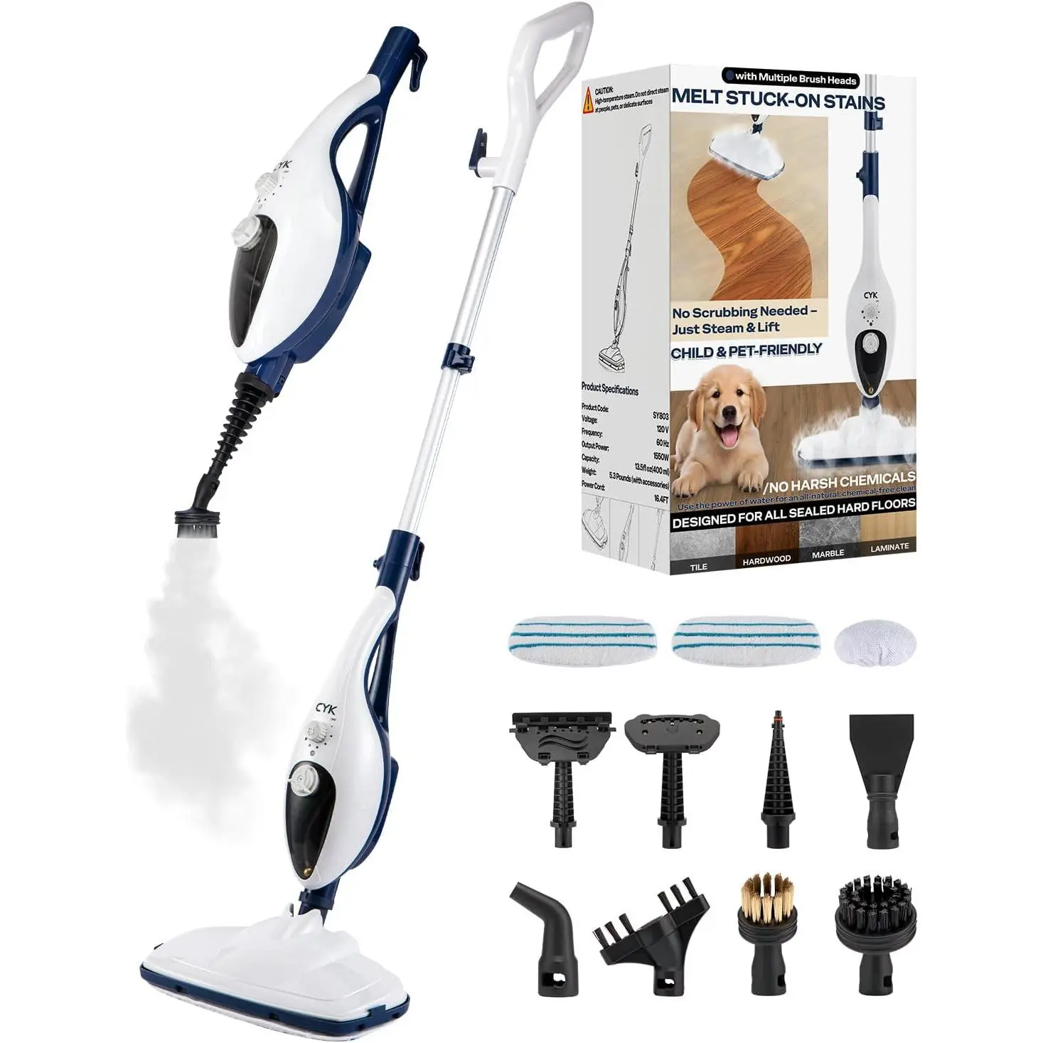 12-in-1 Antibacterial High-Pressure Handheld Steam Mop Set, 45x11 in Household Electric Floor Cleaner with Accessory Kit, Multiple Heads for Deep Sanitizing
