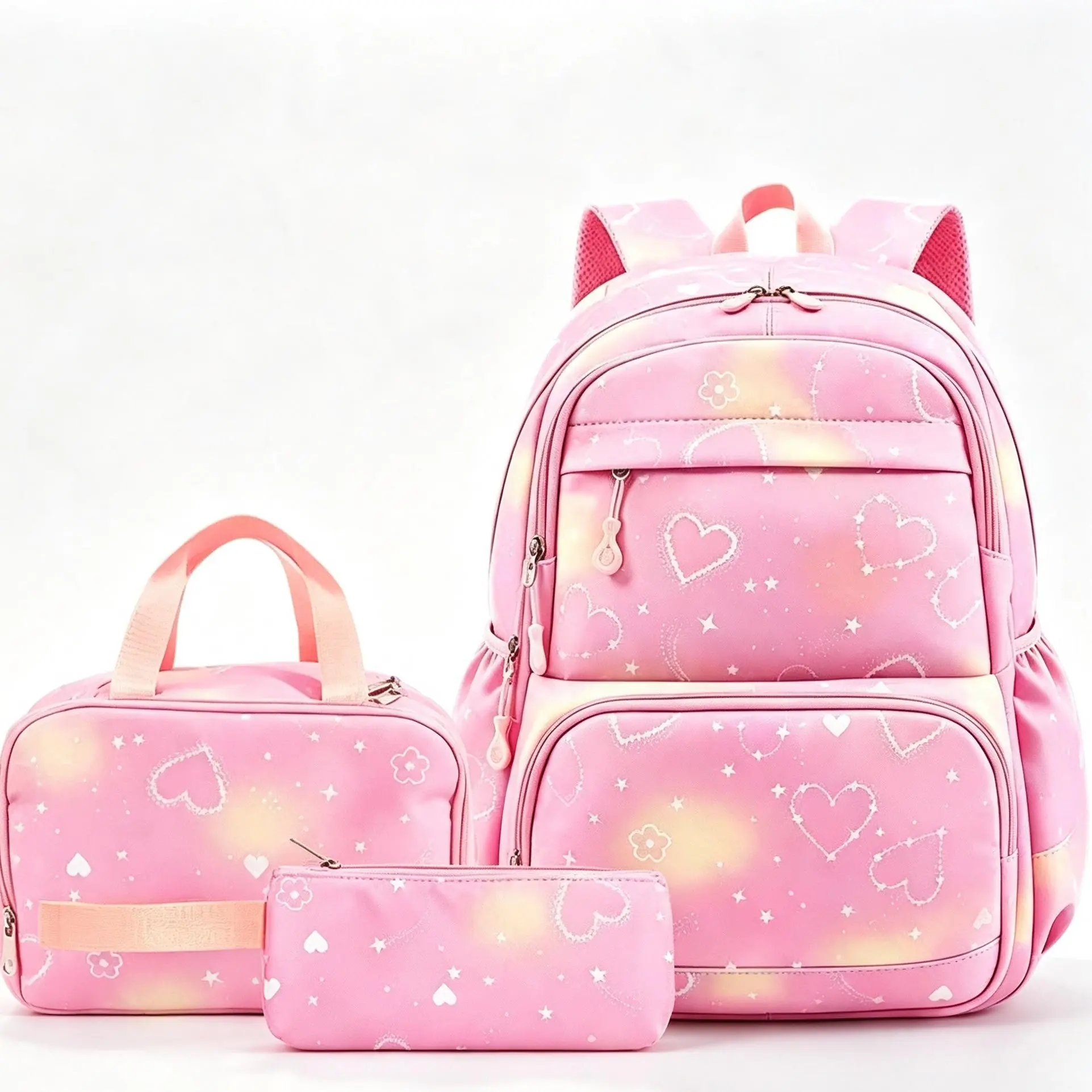 Trendy 3-Piece Pattern Backpack Set - Large Capacity Durable Nylon Daypack, College School Backpack Bookbag for Students, College Backpack, Trendy Backpack