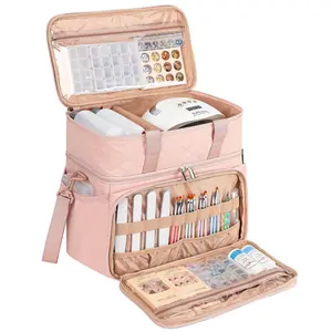 Double Layer Nail Polish Organizer Holds 80 Bottles (15ml/0.5 fl. oz) and a Lamp, Case with 2 Removable Pouches for Manicure Tools Storage, Pink(Bag Only)